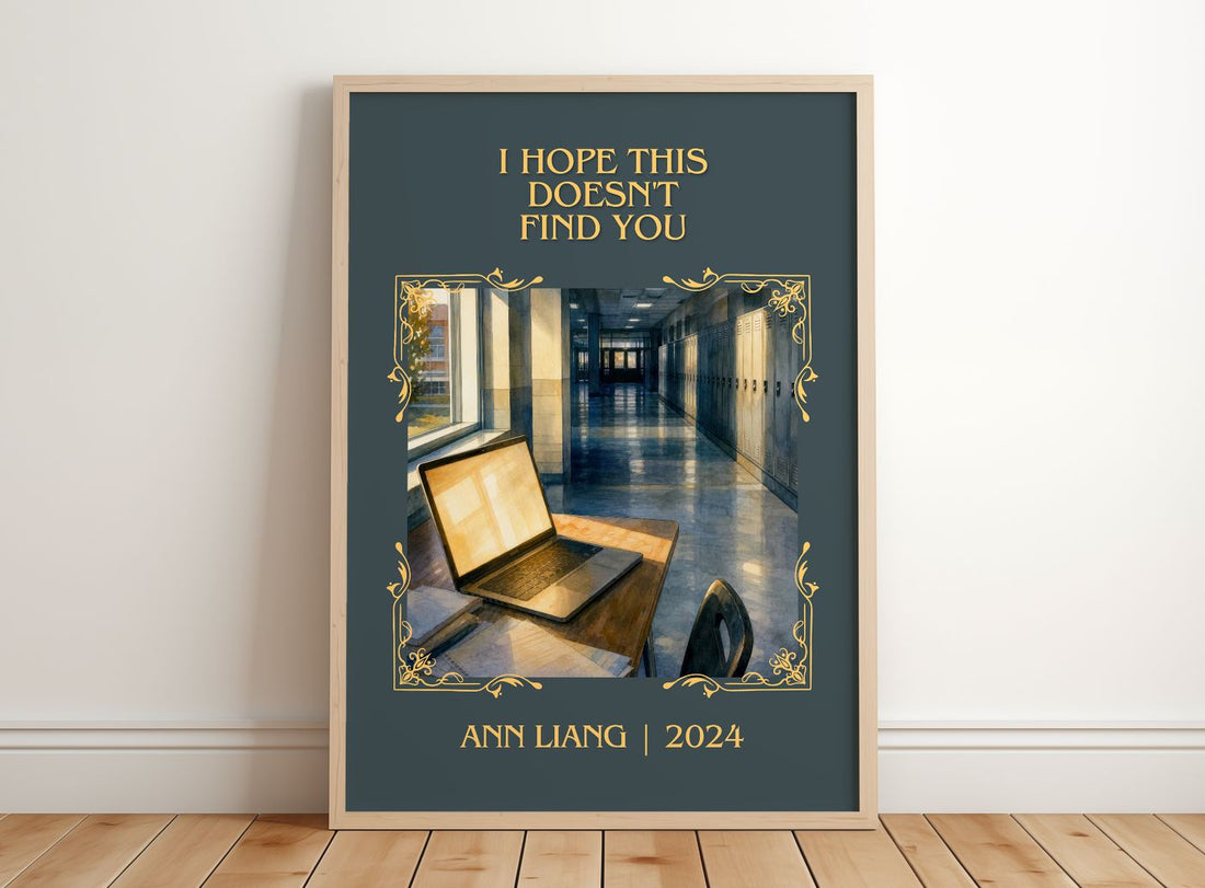 I Hope This Doesn't Find You Classic Book Art Print by Ann Liang – framed print leaning on a wooden floor