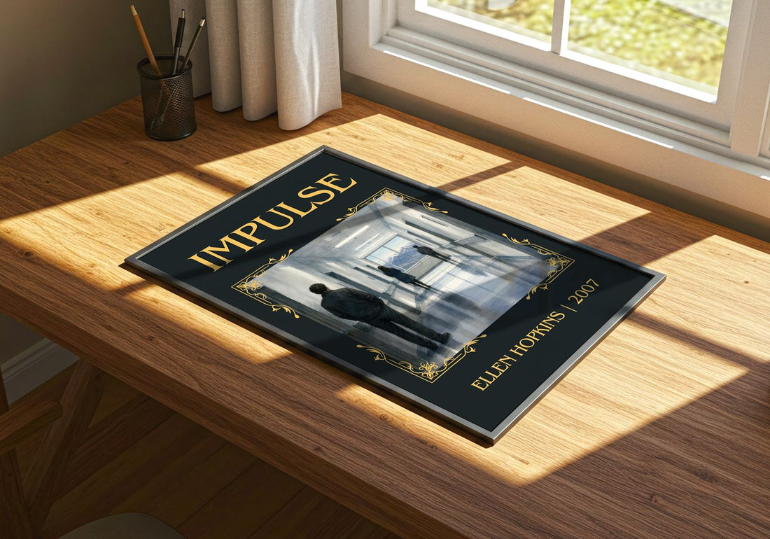 Impulse Classic Book Art Print by Ellen Hopkins – print on a sunlit desk