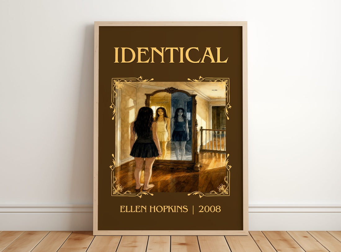 Identical Classic Book Art Print by Ellen Hopkins – framed print leaning on a wooden floor