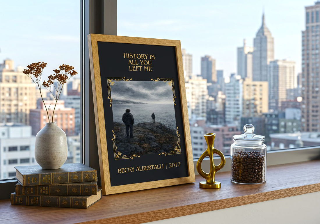 History Is All You Left Me Classic Book Art Print by Becky Albertalli – framed print on a city-view windowsill