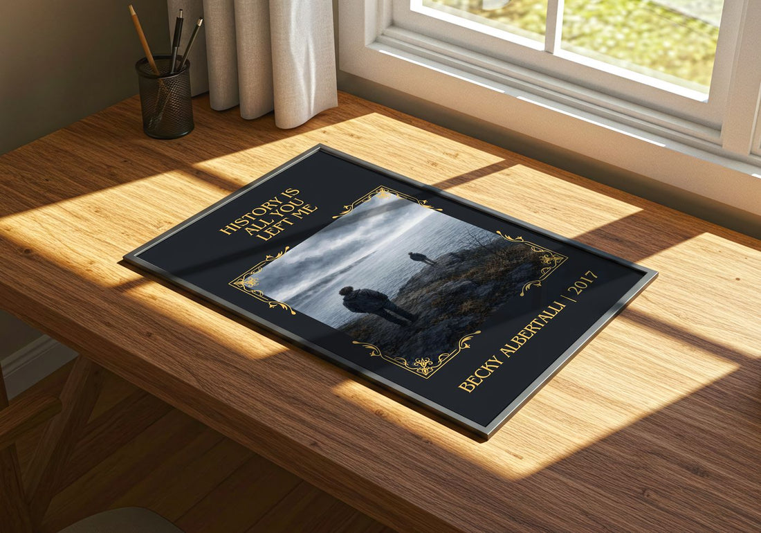 History Is All You Left Me Classic Book Art Print by Becky Albertalli – print on a sunlit desk