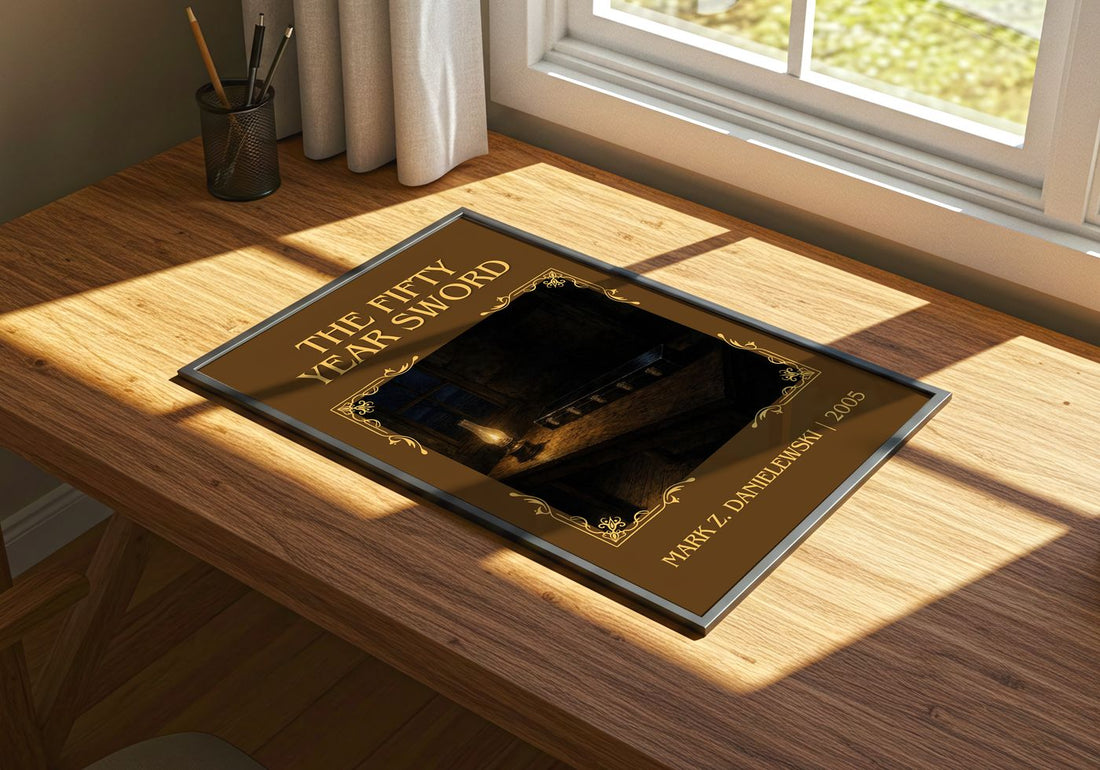 The fifty year sword Classic Book Art Print by Mark Z. Danielewski – print on a sunlit desk