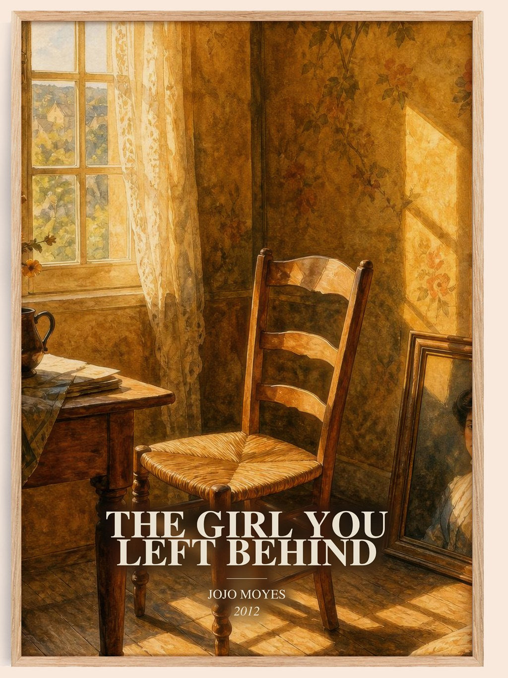 The Girl You Left Behind watercolour book poster by Jojo Moyes – framed literary art print