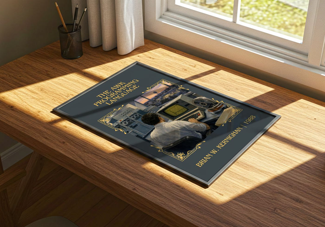 AWK programming language Classic Book Art Print by Brian W. Kernighan – print on a sunlit desk