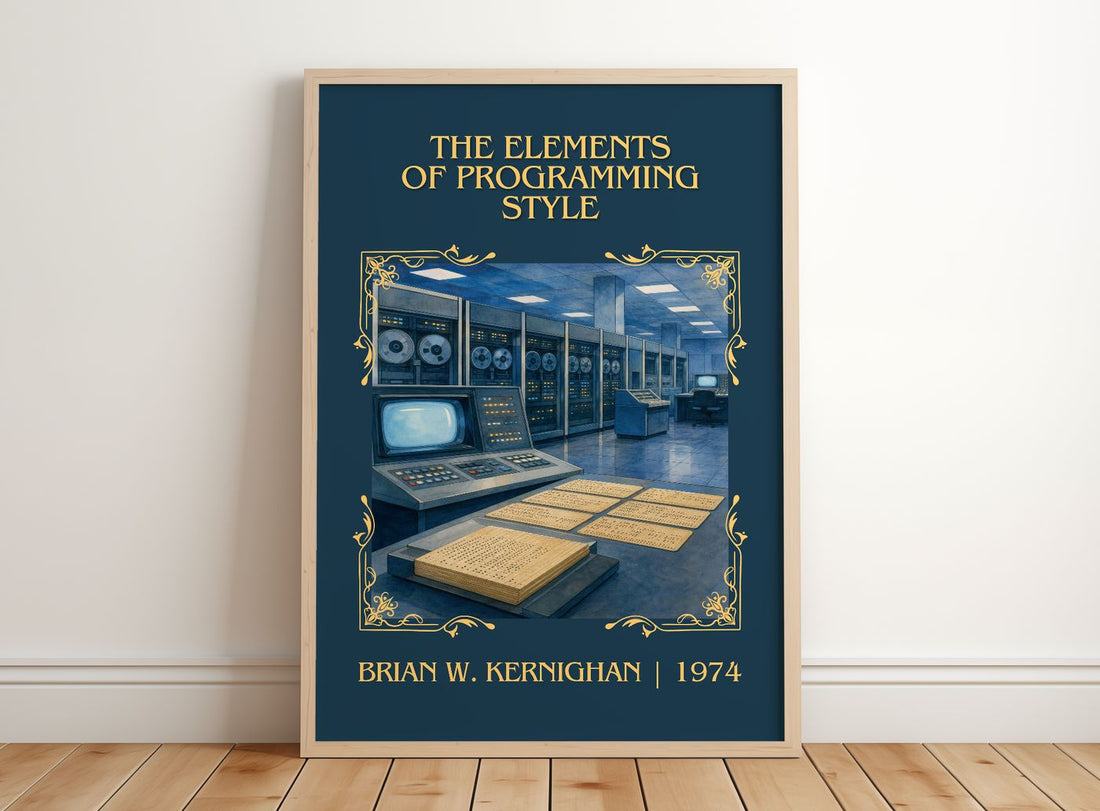elements of programming style Classic Book Art Print by B. Kernighan – framed print leaning on a wooden floor