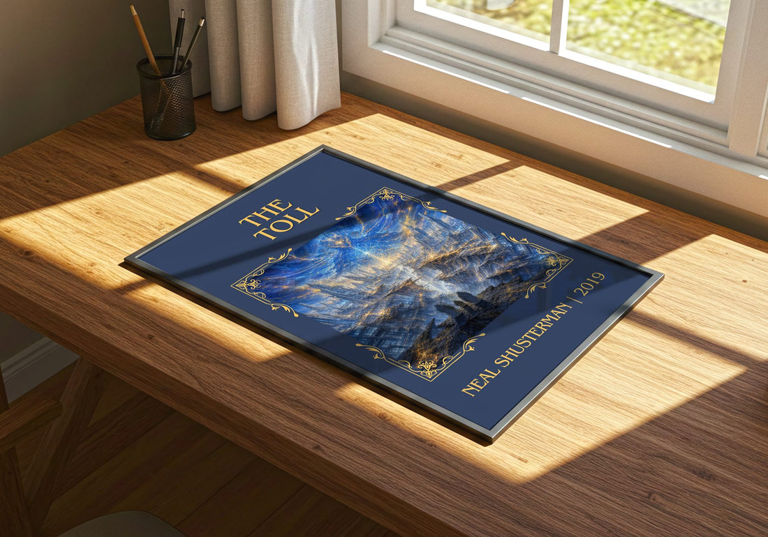 The Toll Classic Book Art Print by Neal Shusterman – print on a sunlit desk