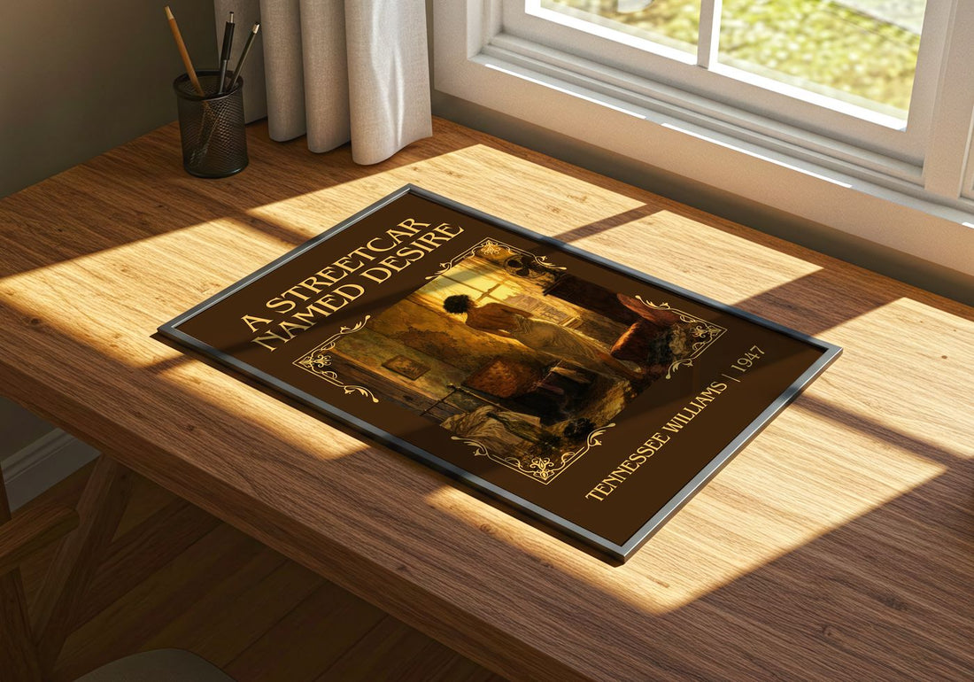 A Streetcar Named Desire Classic Book Art Print by Tennessee Williams – print on a sunlit desk