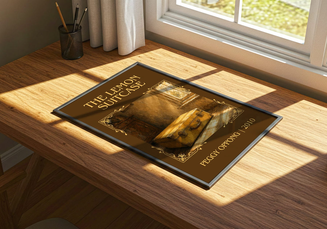 The lemon suitcase Classic Book Art Print by Peggy Oppong – print on a sunlit desk
