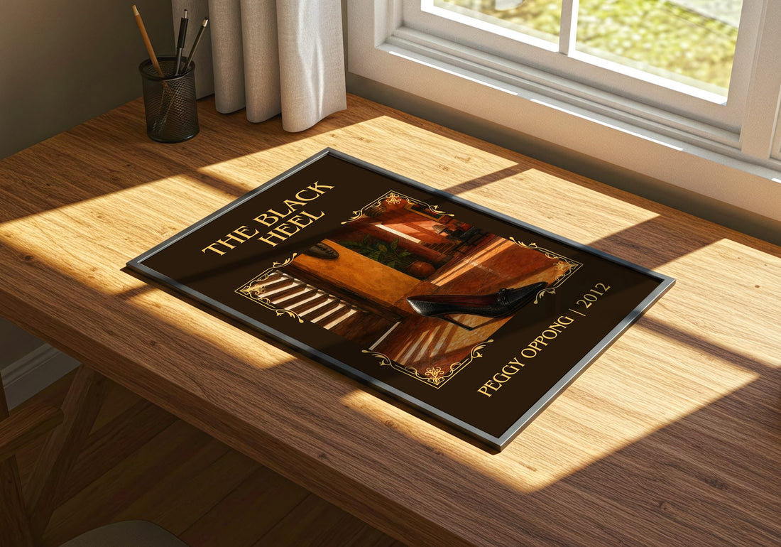 The black heel Classic Book Art Print by Peggy Oppong – print on a sunlit desk