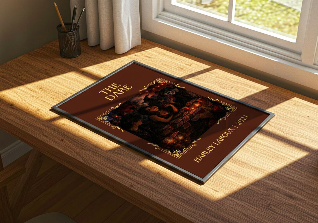 The Dare Classic Book Art Print by Harley Laroux – print on a sunlit desk