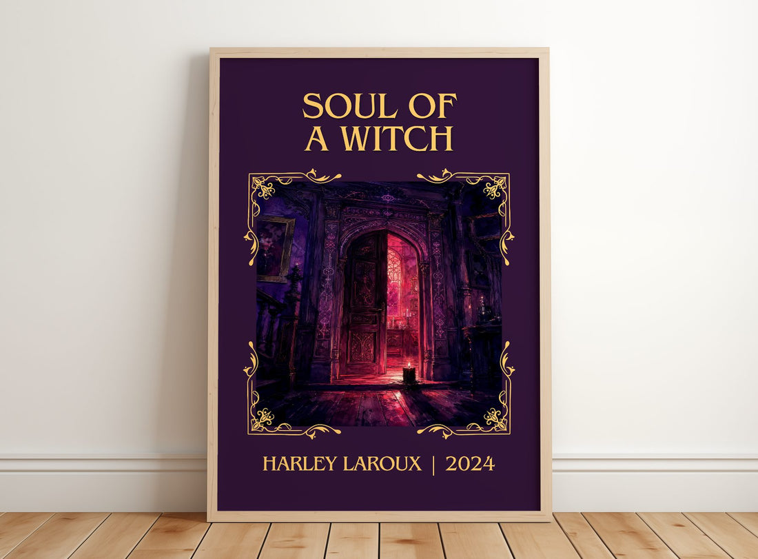 Soul of a Witch Classic Book Art Print by Harley Laroux – framed print leaning on a wooden floor