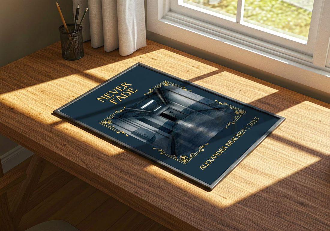 Never fade Classic Book Art Print by Alexandra Bracken – print on a sunlit desk