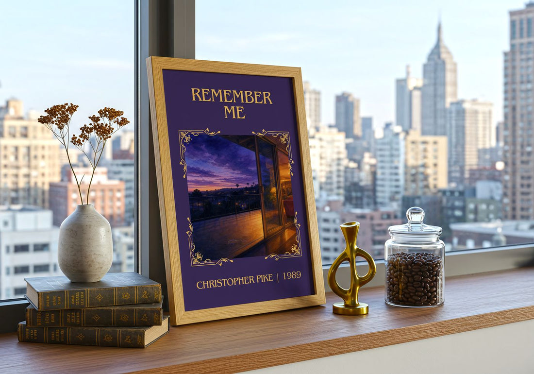 Remember Me Classic Book Art Print by Christopher Pike – framed print on a city-view windowsill