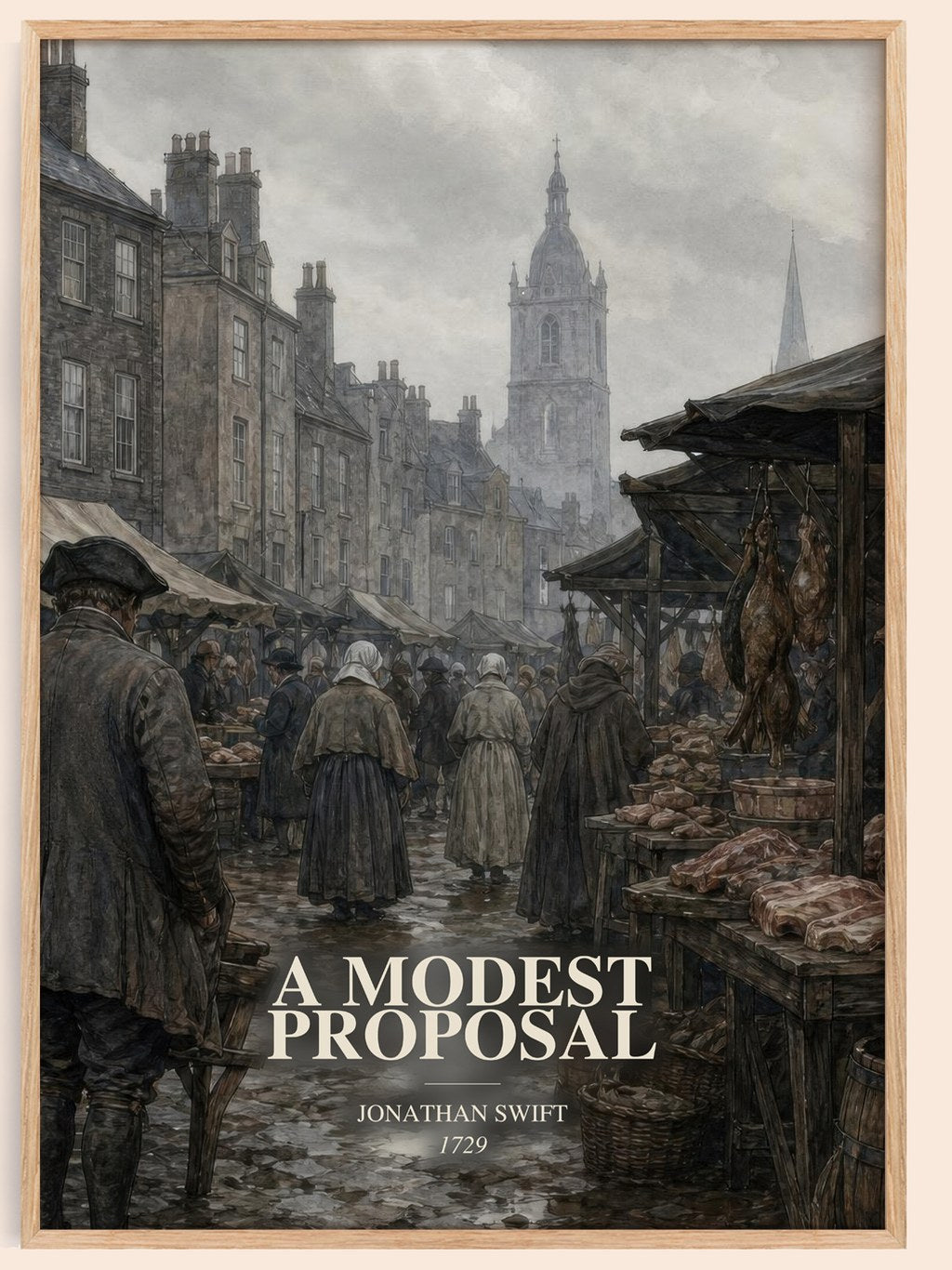 A Modest Proposal watercolour book poster by Jonathan Swift – framed literary art print