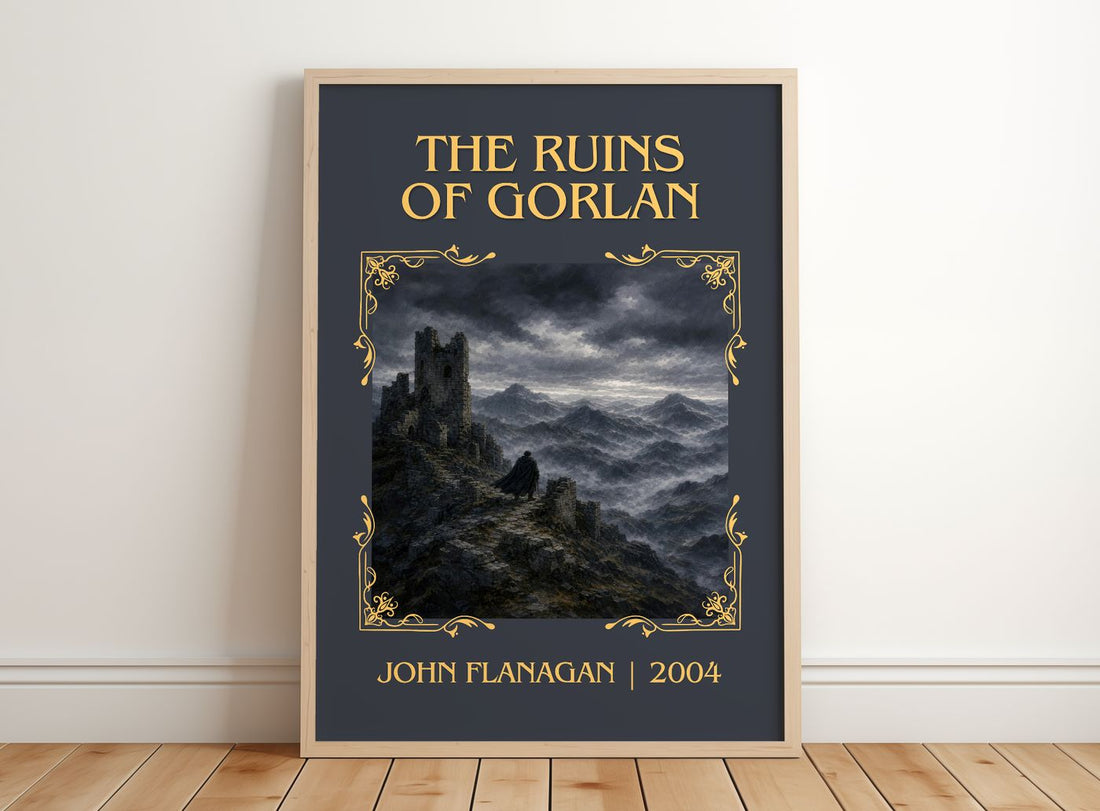 The Ruins of Gorlan Classic Book Art Print by John Flanagan – framed print leaning on a wooden floor