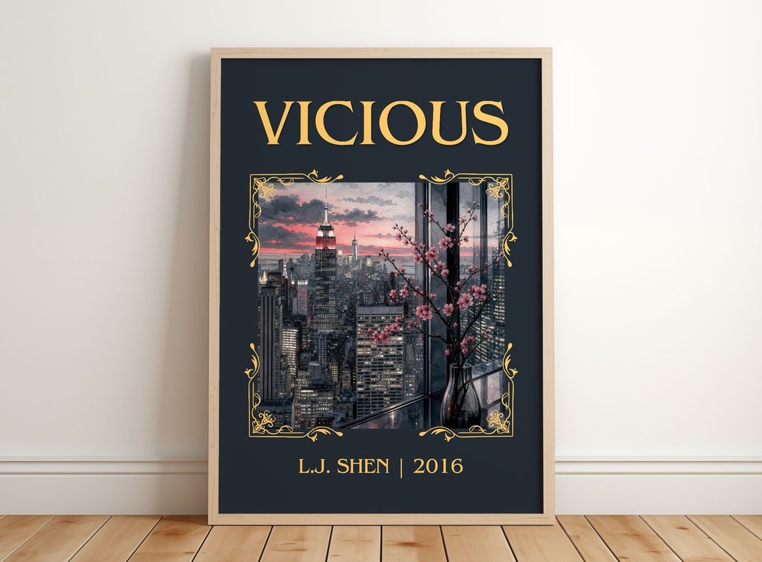 Vicious Classic Book Art Print by L.J. Shen – framed print leaning on a wooden floor