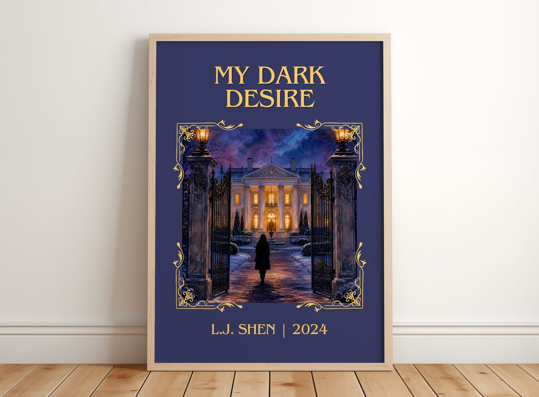 My Dark Desire Classic Book Art Print by L.J. Shen – framed print leaning on a wooden floor