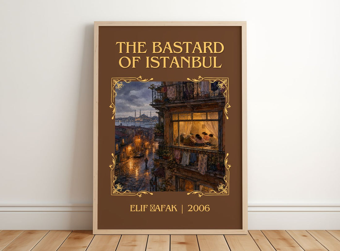 The Bastard of Istanbul Classic Book Art Print by Elif Şafak – framed print leaning on a wooden floor