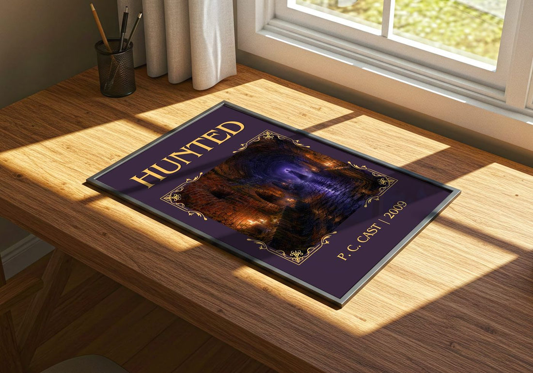Hunted Classic Book Art Print by P. C. Cast – print on a sunlit desk