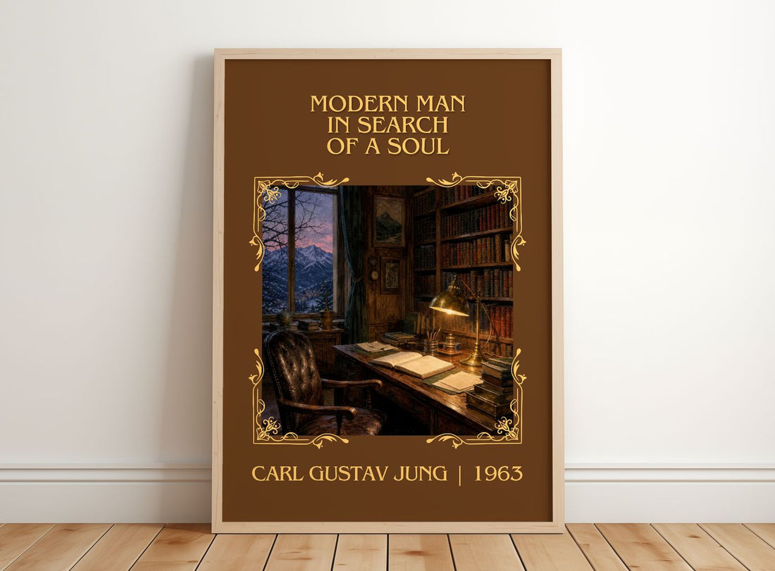Modern man in search of a soul Classic Book Art Print by C. Jung – framed print leaning on a wooden floor