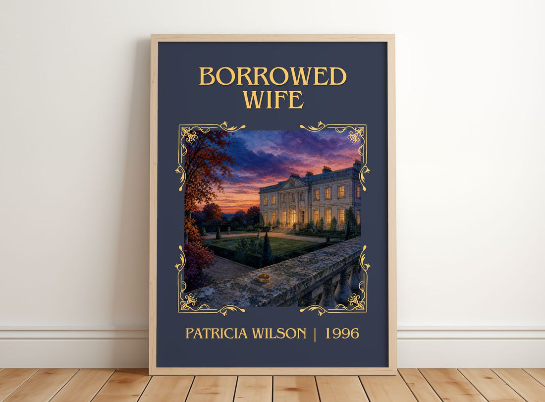 Borrowed Wife Classic Book Art Print by Patricia Wilson – framed print leaning on a wooden floor