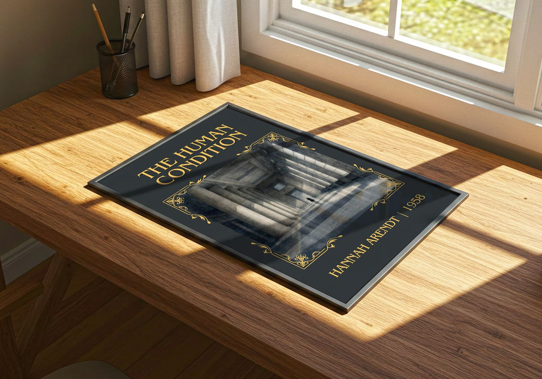 The Human Condition Classic Book Art Print by Hannah Arendt – print on a sunlit desk