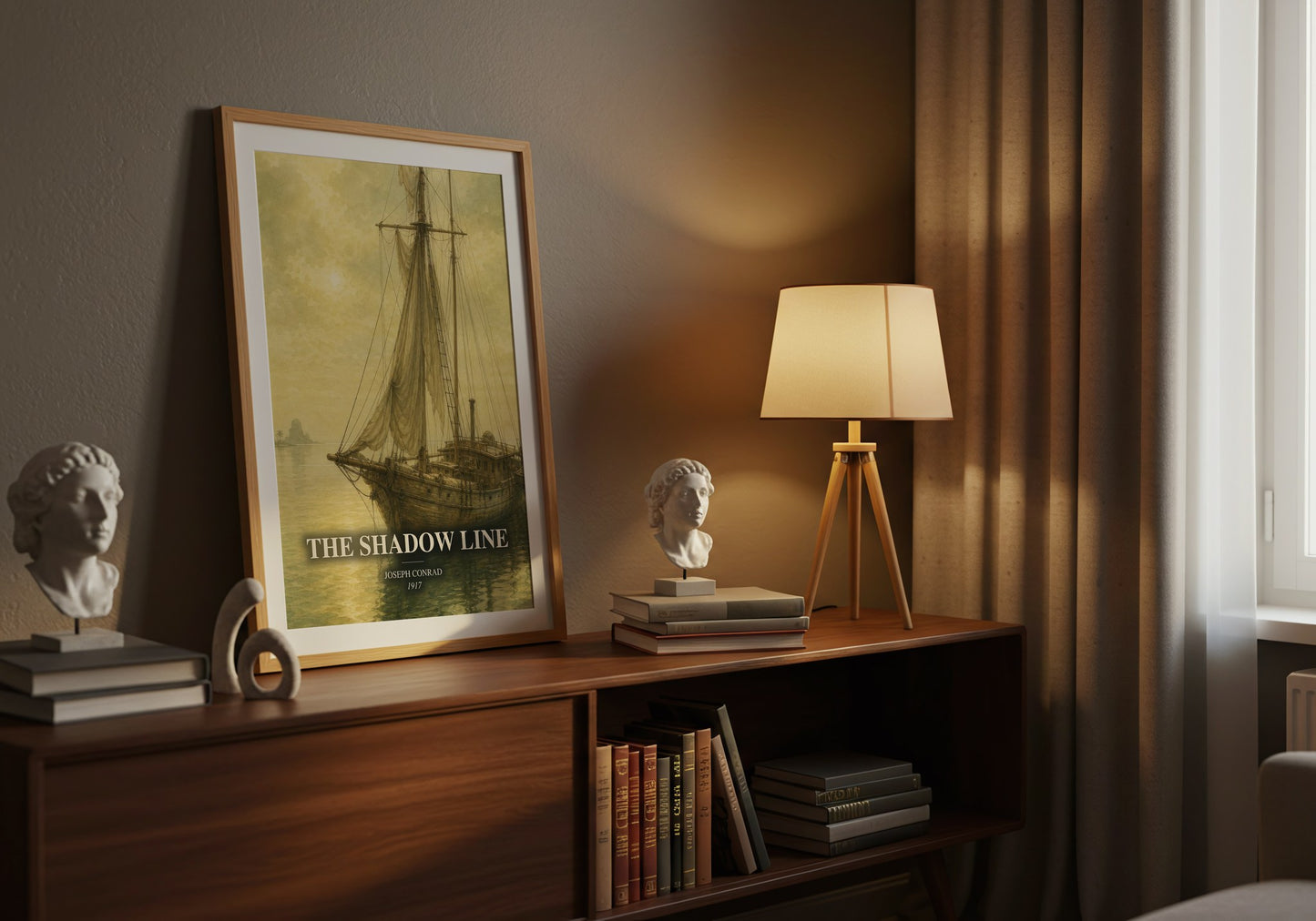 The Shadow Line watercolour print on bookshelf – Joseph Conrad fan gift