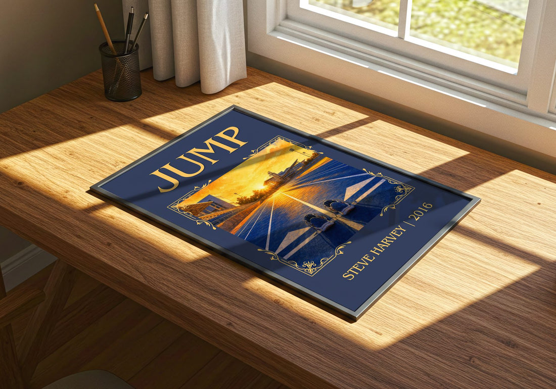 Jump Classic Book Art Print by Steve Harvey – print on a sunlit desk