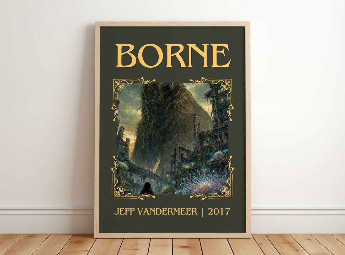 Borne Classic Book Art Print by Jeff VanderMeer – framed print leaning on a wooden floor