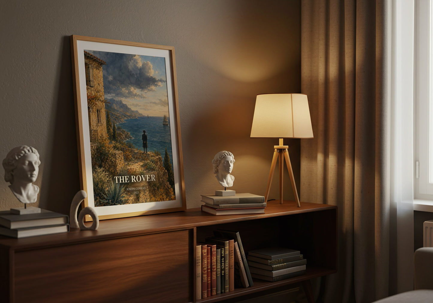 The Rover watercolour print on bookshelf – Joseph Conrad fan gift