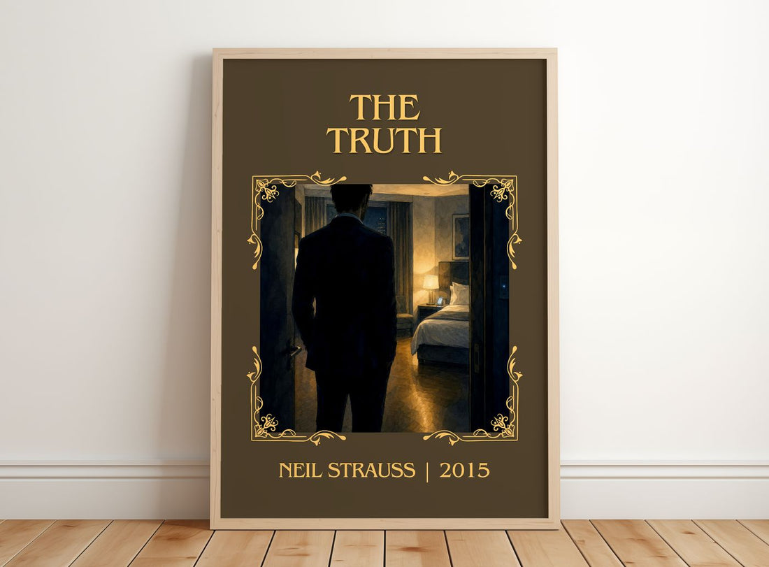 The truth Classic Book Art Print by Neil Strauss – framed print leaning on a wooden floor