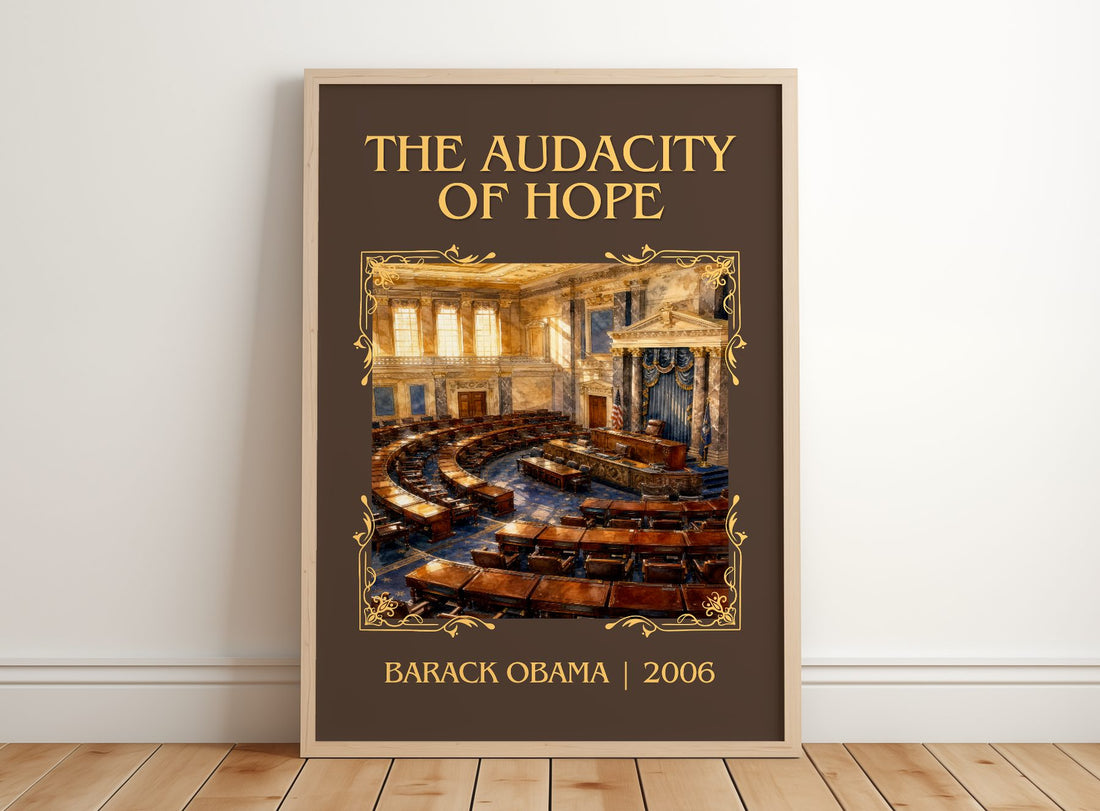 The Audacity of Hope Classic Book Art Print by Barack Obama – framed print leaning on a wooden floor