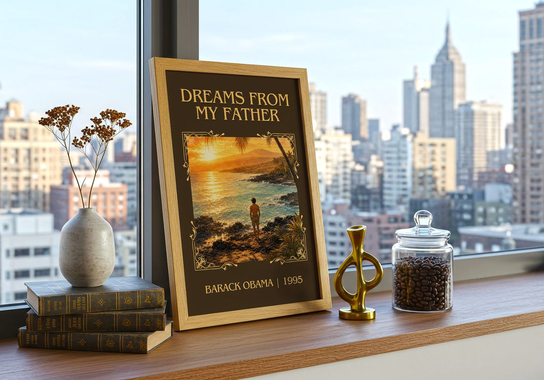 Dreams from My Father Classic Book Art Print by Barack Obama – framed print on a city-view windowsill