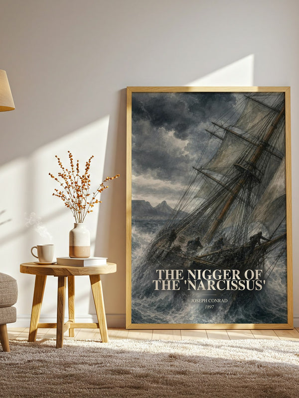 The Nigger Of The 'Narcissus' watercolour print in frame leaning in hallway – literary fiction wall art