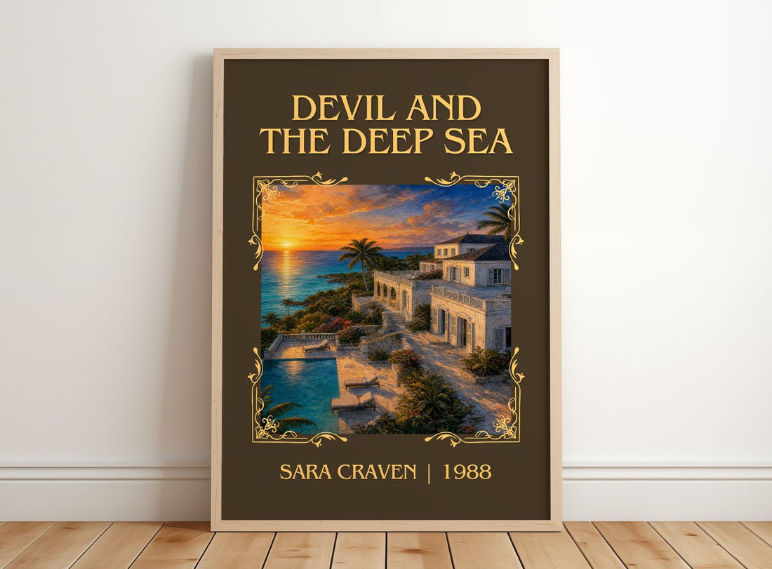 Devil and the Deep Sea Classic Book Art Print by Sara Craven – framed print leaning on a wooden floor