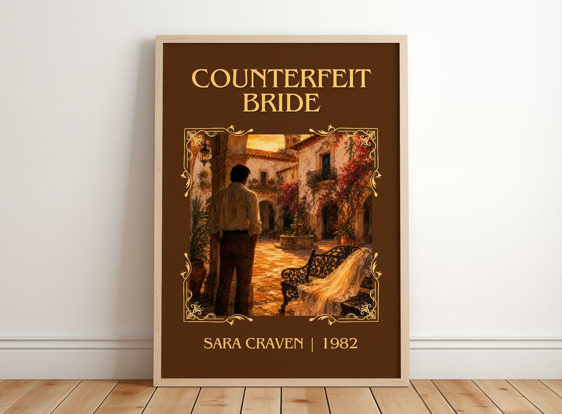 Counterfeit Bride Classic Book Art Print by Sara Craven – framed print leaning on a wooden floor