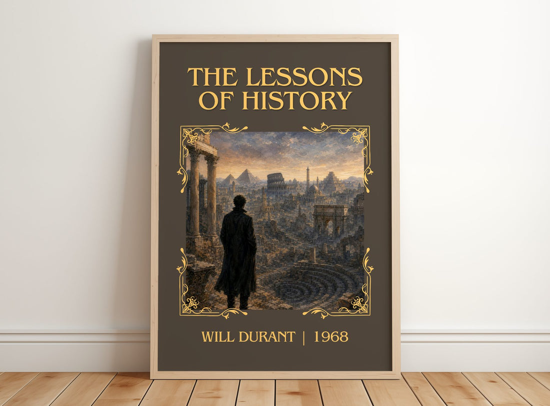 The Lessons of History Classic Book Art Print by Will Durant – framed print leaning on a wooden floor