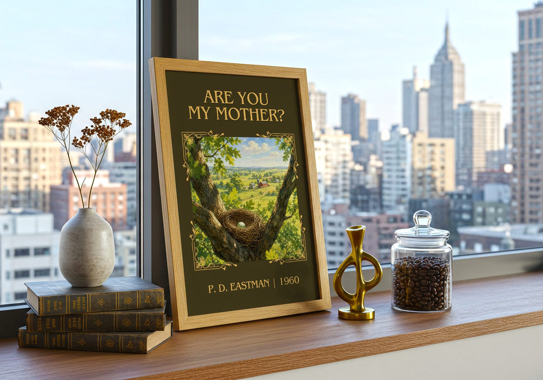 Are You My Mother? Classic Book Art Print by P. D. Eastman – framed print on a city-view windowsill