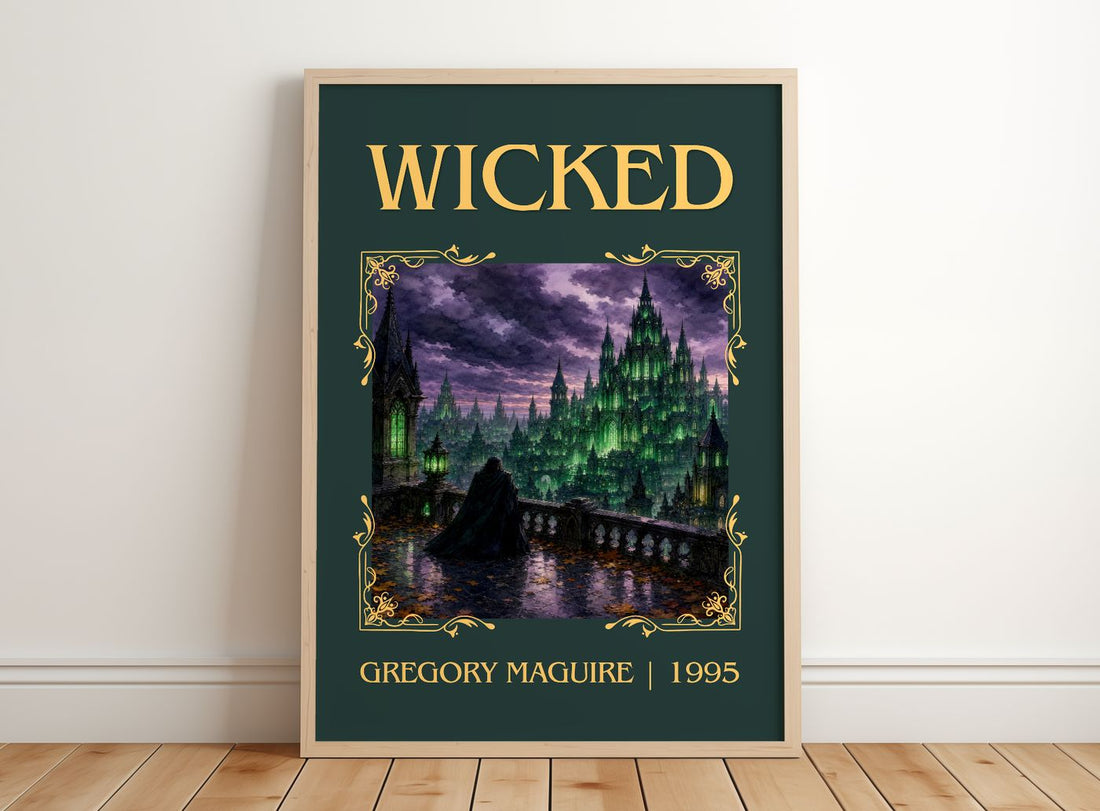 Wicked Classic Book Art Print by Gregory Maguire – framed print leaning on a wooden floor