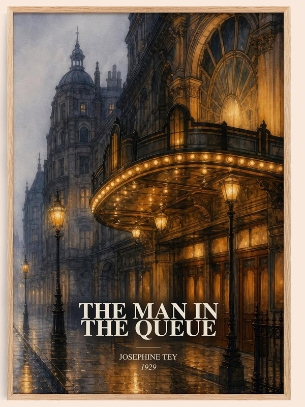 The Man In The Queue watercolour book poster by Josephine Tey – framed literary art print