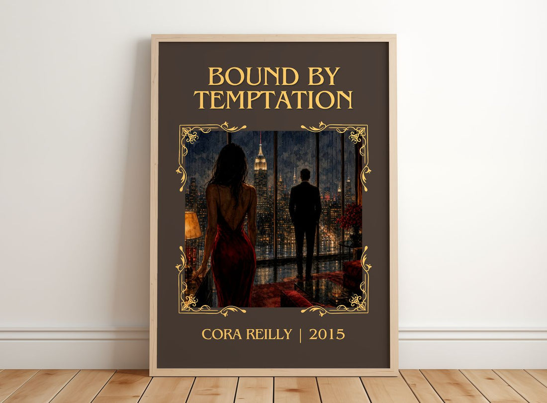 Bound by temptation Classic Book Art Print by Cora Reilly – framed print leaning on a wooden floor