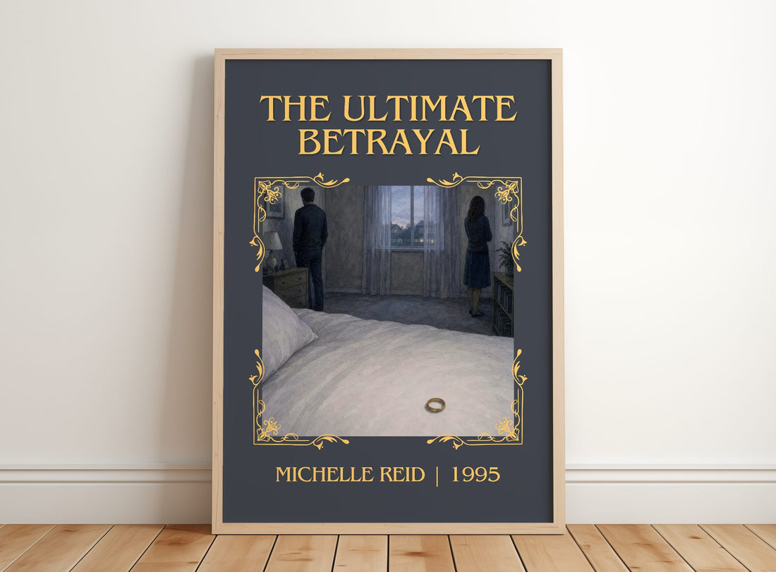 The Ultimate Betrayal Classic Book Art Print by Michelle Reid – framed print leaning on a wooden floor