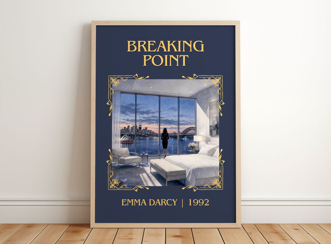 Breaking Point Classic Book Art Print by Emma Darcy – framed print leaning on a wooden floor