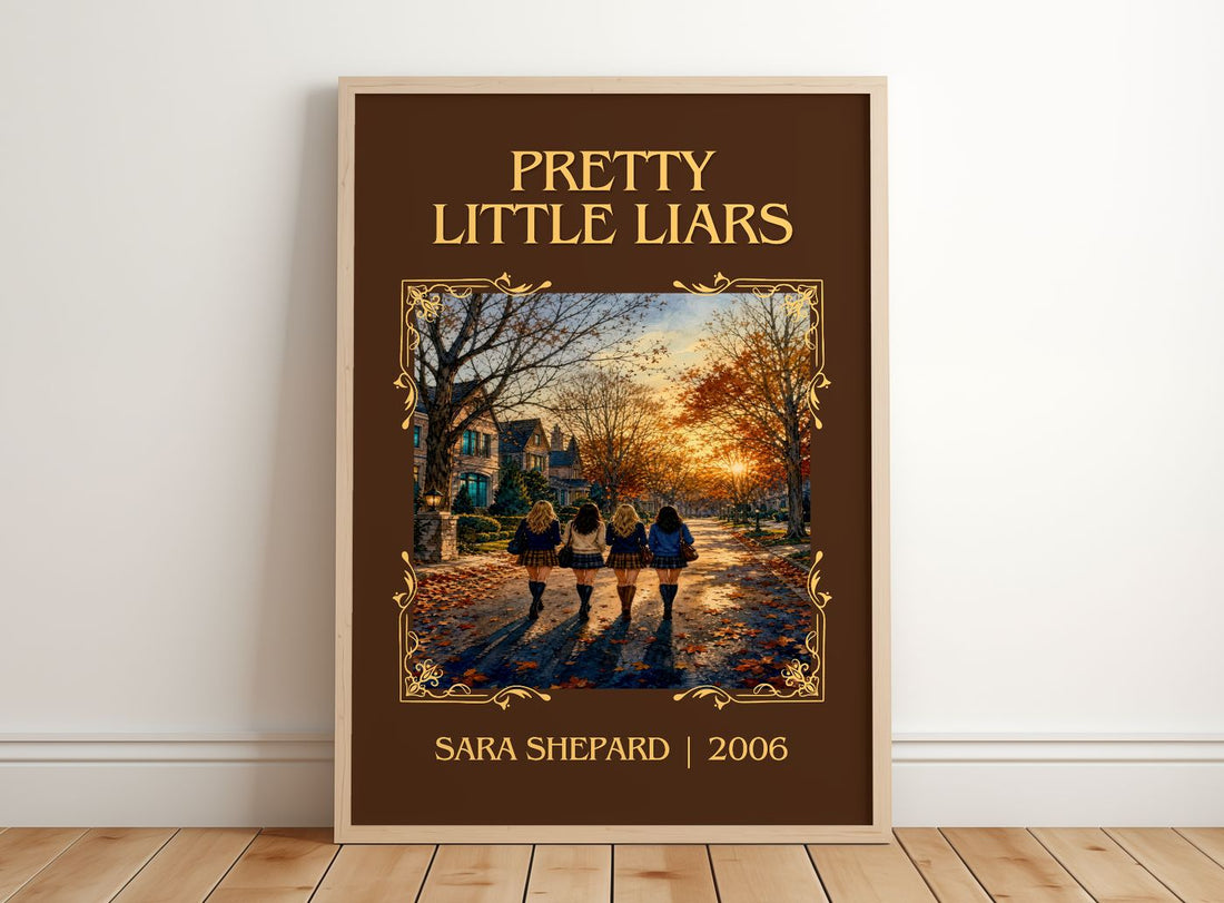 Pretty Little Liars Classic Book Art Print by Sara Shepard – framed print leaning on a wooden floor