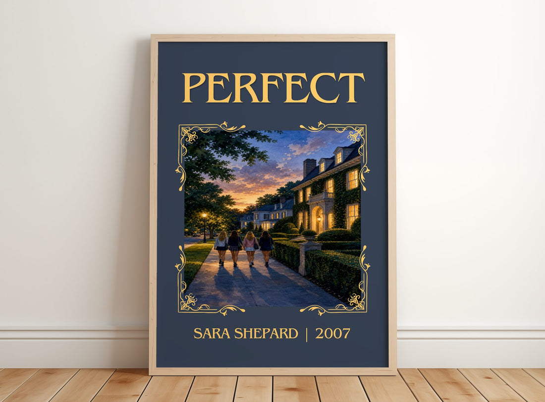 Perfect Classic Book Art Print by Sara Shepard – framed print leaning on a wooden floor