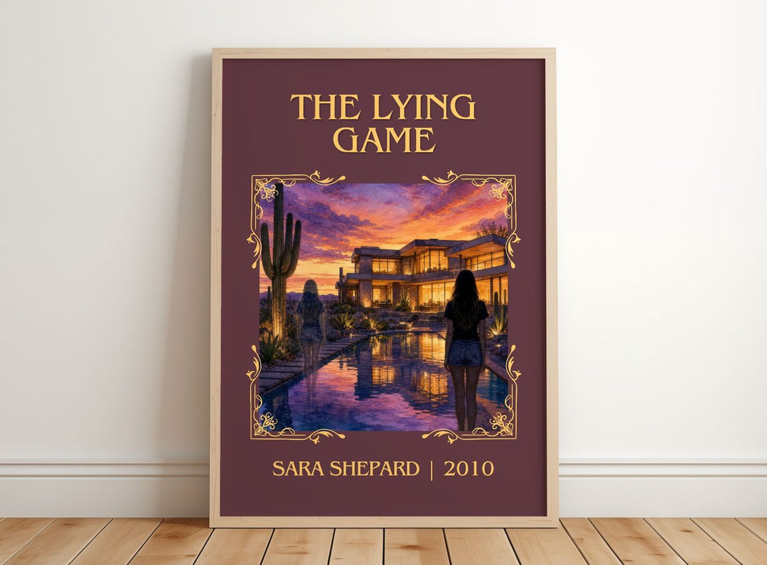 The Lying Game Classic Book Art Print by Sara Shepard – framed print leaning on a wooden floor