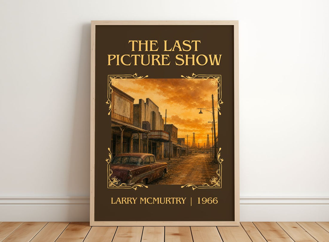 The Last Picture Show Classic Book Art Print by Larry McMurtry – framed print leaning on a wooden floor