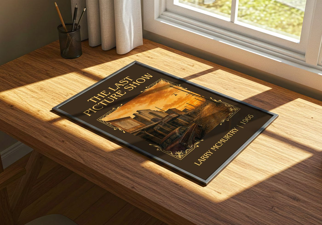 The Last Picture Show Classic Book Art Print by Larry McMurtry – print on a sunlit desk