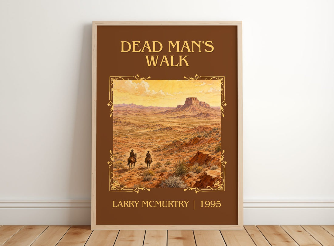 Dead Man's Walk Classic Book Art Print by Larry McMurtry – framed print leaning on a wooden floor