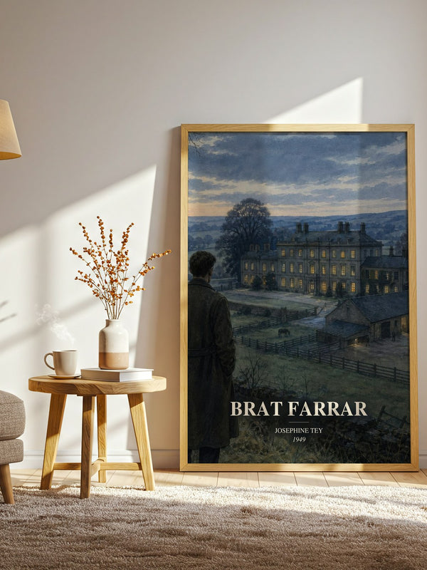 Brat Farrar watercolour print in frame leaning in hallway – mystery wall art
